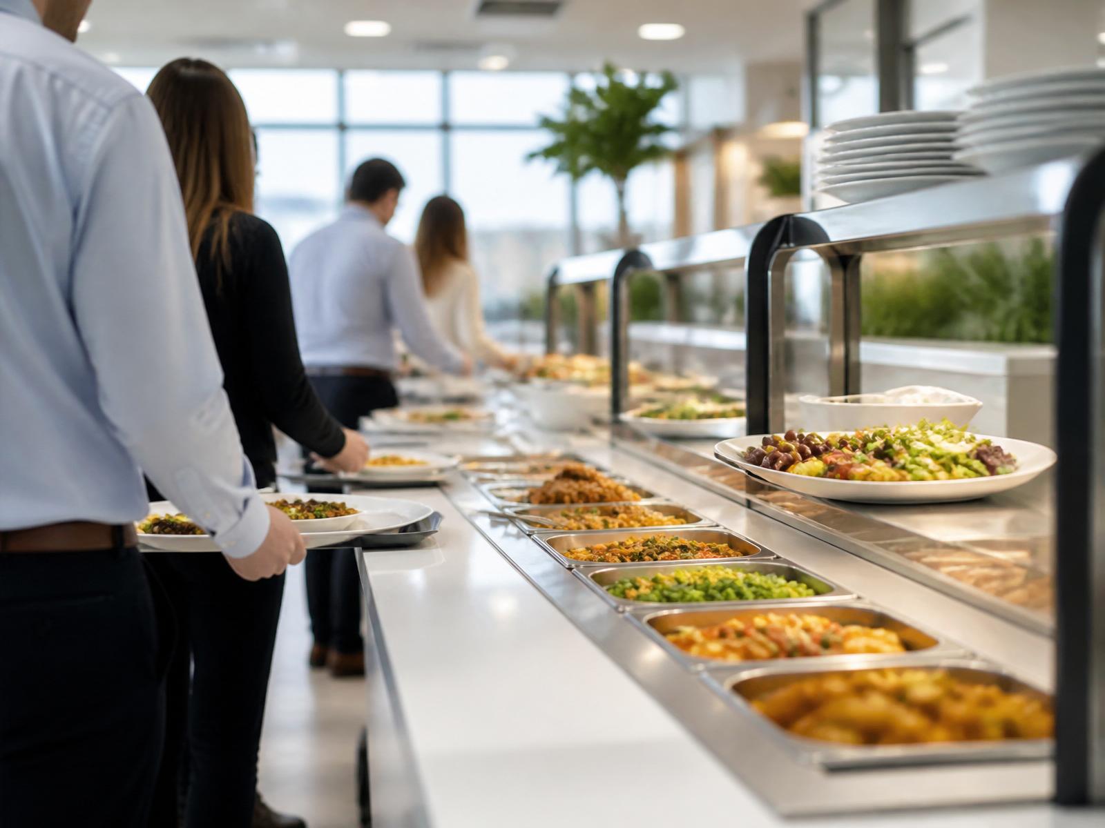 A modern workplace cafeteria serving fresh meals