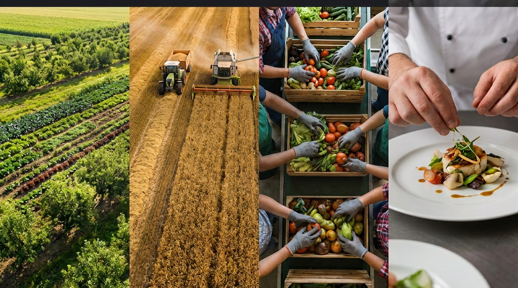 From the ground up — fields, harvest, sorting and plated food